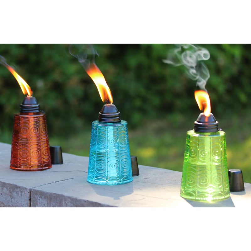 Seraphic Citronella Table Top Torches for Outdoor Patio, 16oz Decorative Glass Torch Citronella Candles for Outside Deck, Garden, Parties, Set of 3, Blue/Amber/Green - Image 5